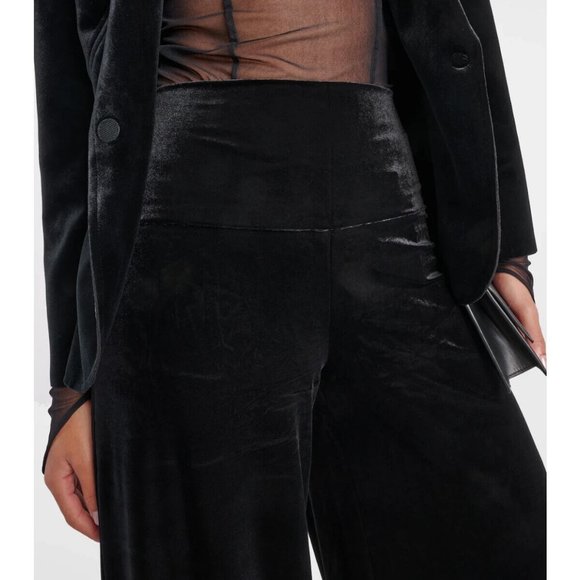 Norma Kamali Elephant Wide-Leg Flare Pull-On Velvet Pants Casual Y2K Black  sz S - Picture 3 of 9